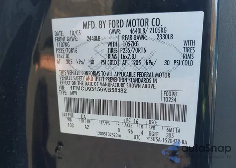 2005 Ford Escape Xlt из США, поврежденный, VIN 1FMYU031X5KB23114